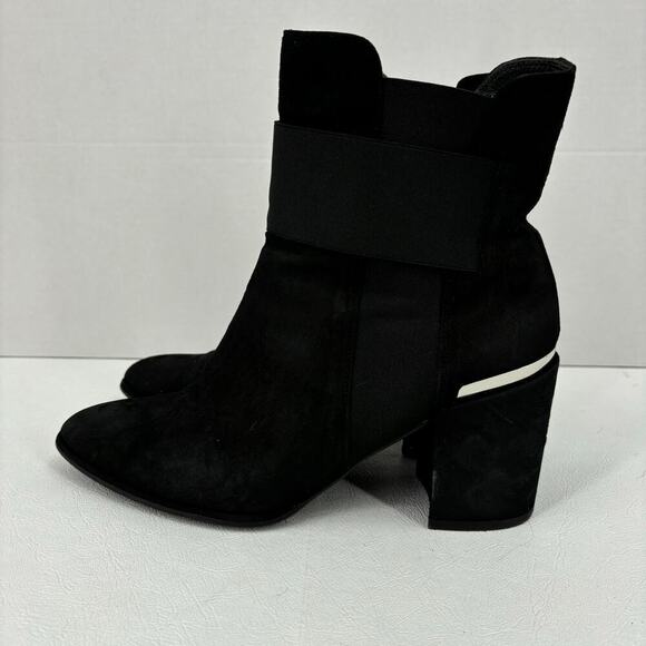 Stuart Weitzman Ankle Boots Size 8.5 Chelsea Block Heel Black Suede - Picture 4 of 12